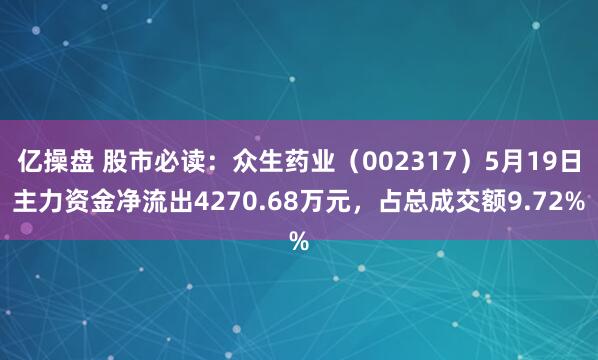 亿操盘 股市必读：众生药业（002317）5月19日主力资金净流出4270.68万元，占总成交额9.72%